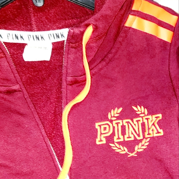 PINK by VS size Medium half zip hooded sweatshirt w/drawstrings/embroidery - Picture 2 of 3